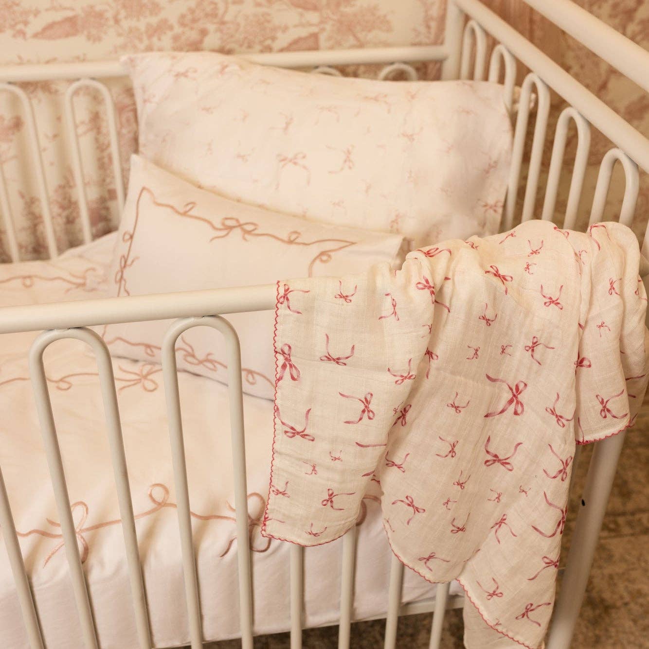 Petite Belle Lafayette Pink Lace Embroidered Crib Set: Standard Crib
