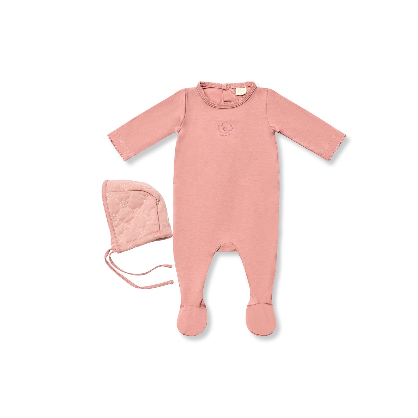 Bubani Quilted Footie+Hat- Rose