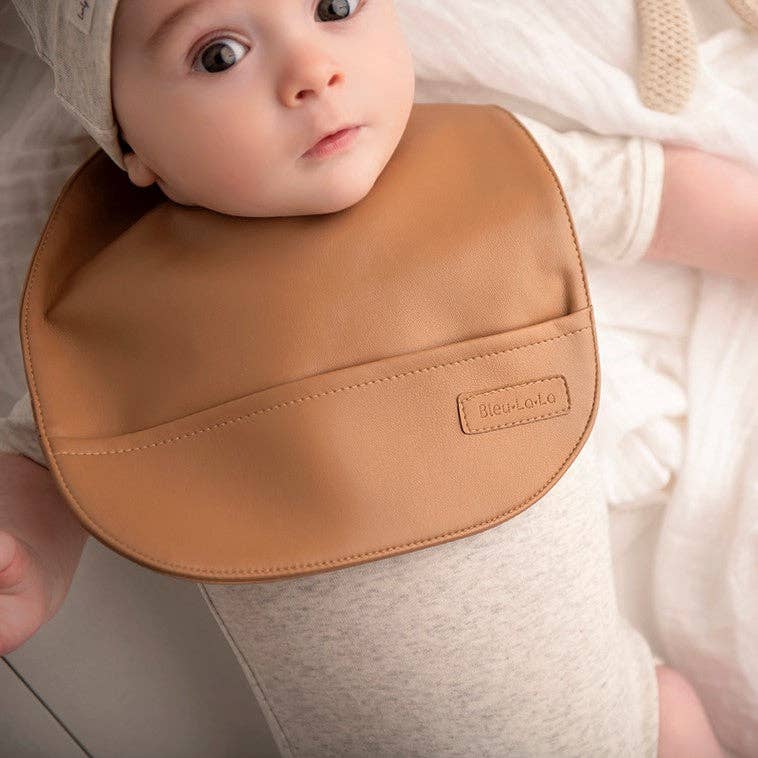 Bleu La La Soft Vegan Leather Easy Clean Bibs 0-12 Months: Steel Blue & Grey