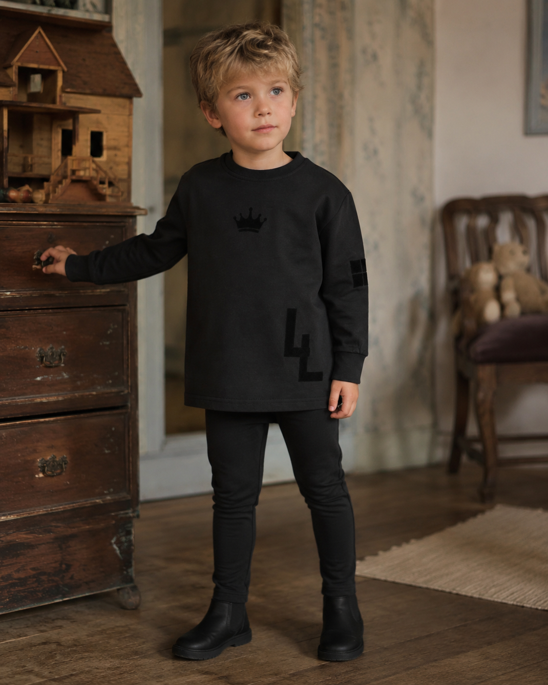 Little Label Boys Robe Pajama with Crown Detail