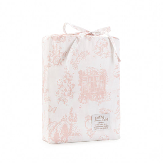 Petite Belle Bebe - Petite Belle Toile Safra Standard Crib Sheet Set- Rose Pink