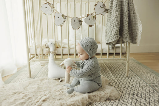 Lilette Popcorn Weave Cardigan + Hat - Light Blue