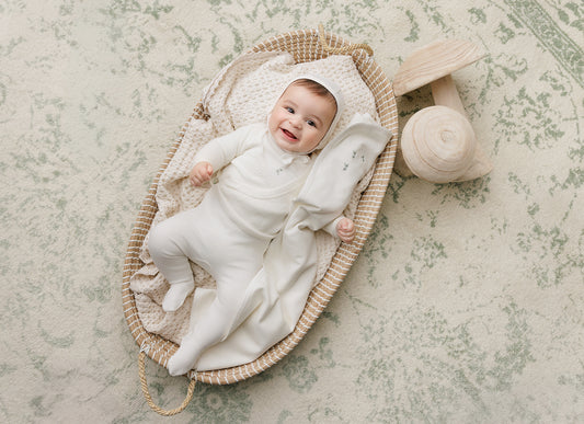 Mon Tresor Blooming Cardigan Boys Layette Set - Ivory/Green