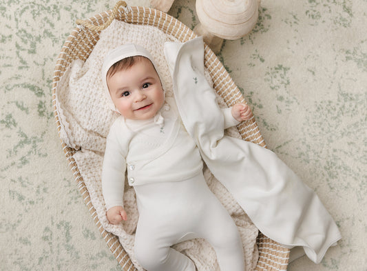 Mon Tresor Blooming Cardigan Boys Footie & Hat Set - Ivory/Green