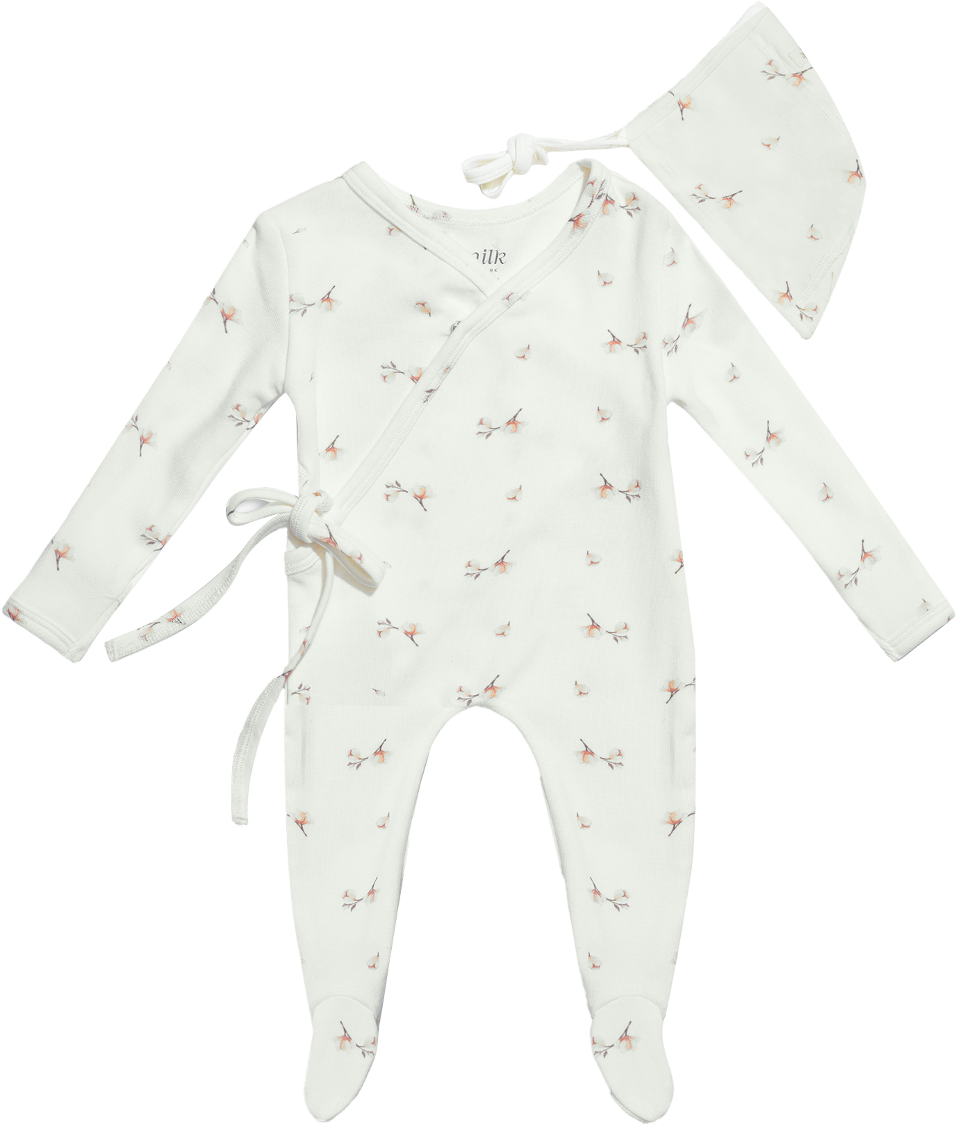 Milk Denmark Footie + Hat Set - Ivory Blossom