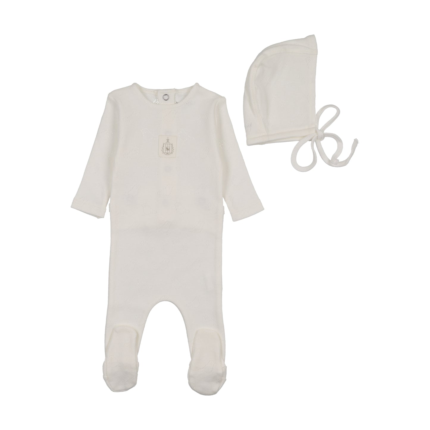 Bee & Dee Birdcage Pointelle Footie Set- Chalk White