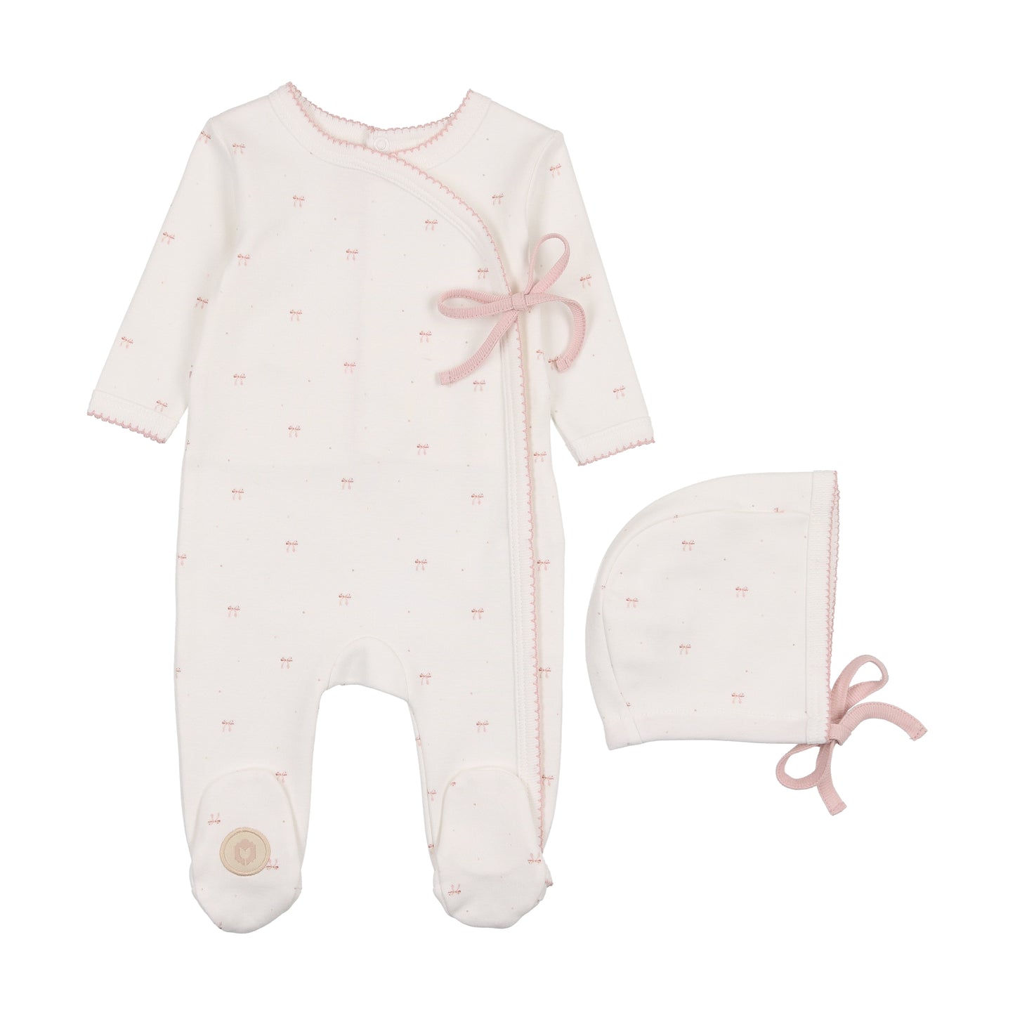 Mon Tresor Bow Wrap Footie & Hat Set - Ivory