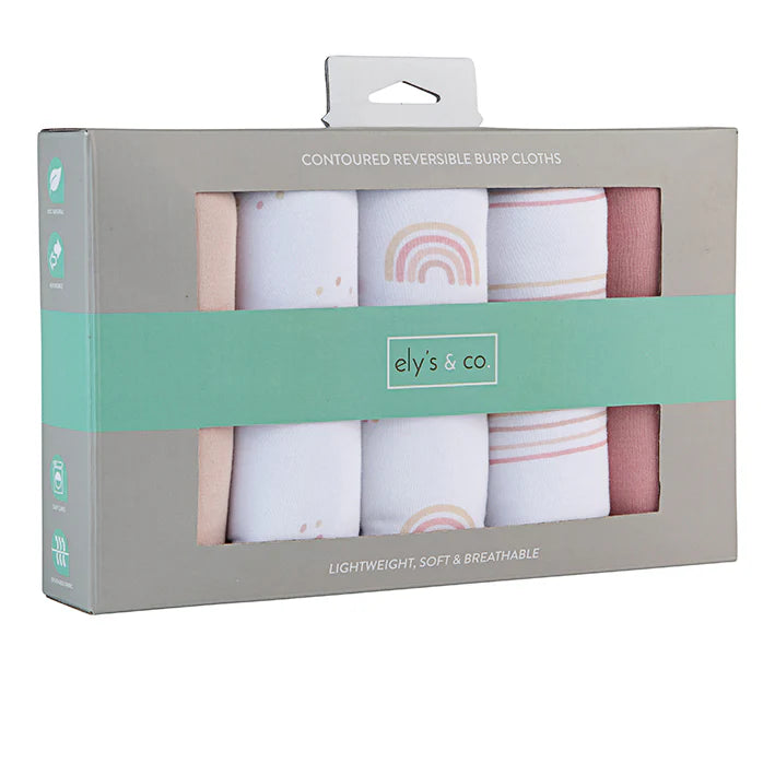 Ely's and Co Absorbent Burp Cloths, 5-Pack Dusty Pink Rainbow