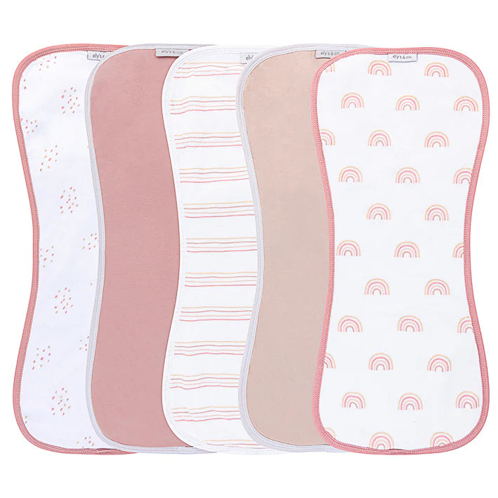 Ely's and Co Absorbent Burp Cloths, 5-Pack Dusty Pink Rainbow
