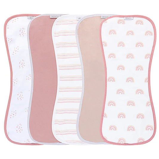 Ely's and Co Absorbent Burp Cloths, 5-Pack Dusty Pink Rainbow