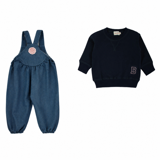 Bondoux Sherpa Strawberry Denim Romper Set