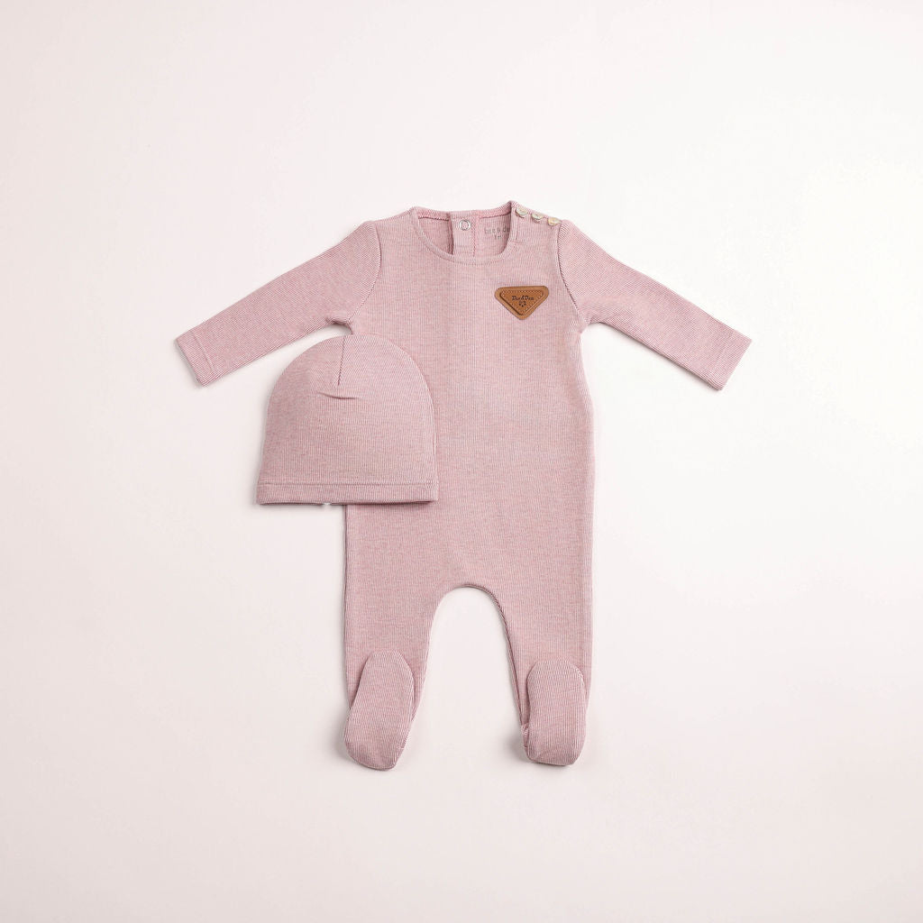 Bee & Dee Cozy Cotton Footie Set- Cranberry