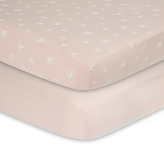 Ely's and Co Bassinet Sheets 2 Pack-Pink Pin Dot and Ginkgo Leaf