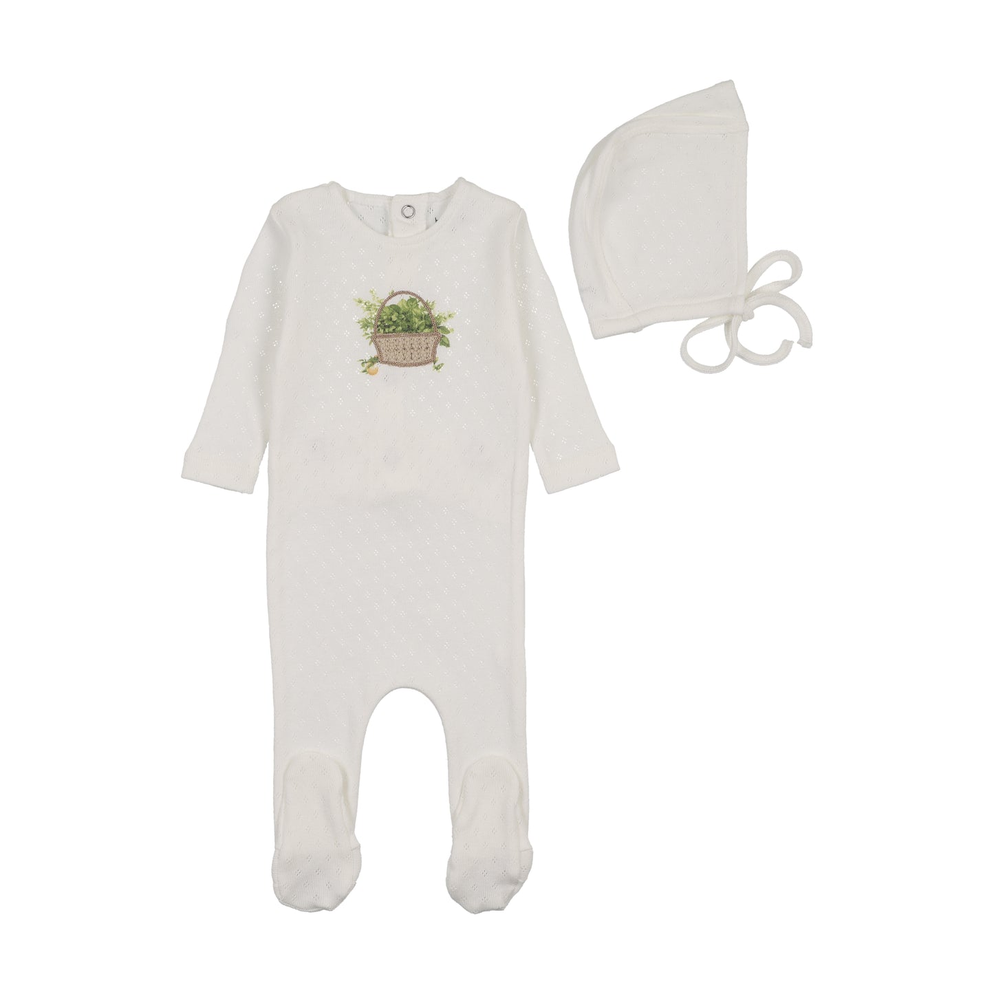 Bee & Dee Crochet Basket Footie Set- Chalk White Boys