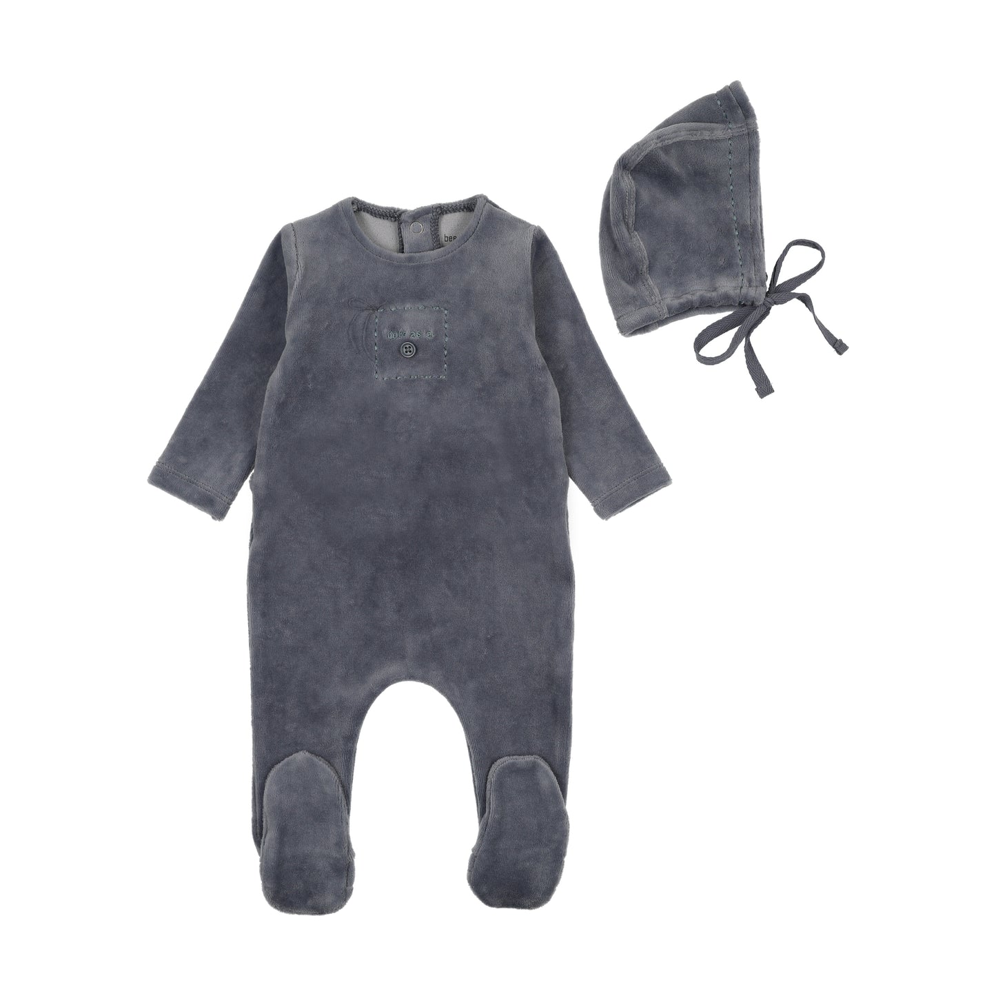 Bee & Dee Cute As A Button Footie+Bonnet- Blue