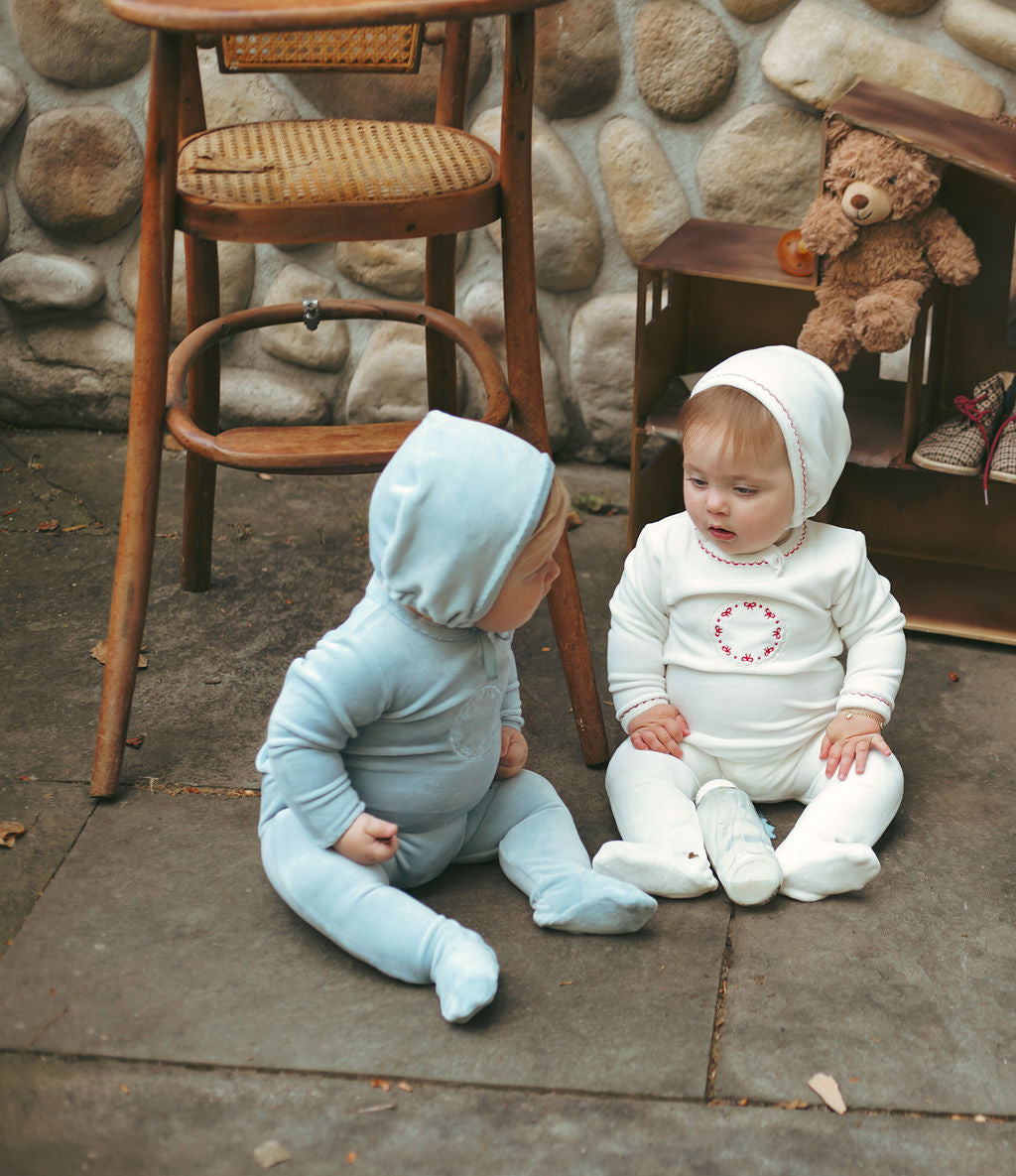 Bondoux Bow Velour Layette Set -White & Red
