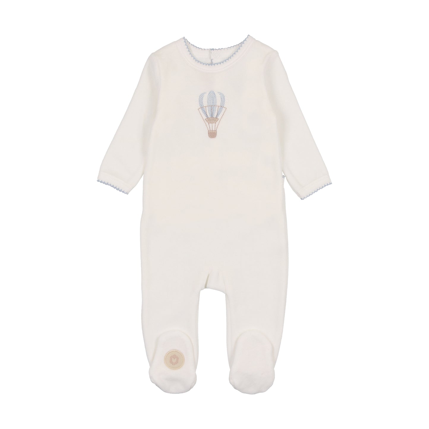 Mon Tresor Velour Embroidered Balloon Footie - Ivory