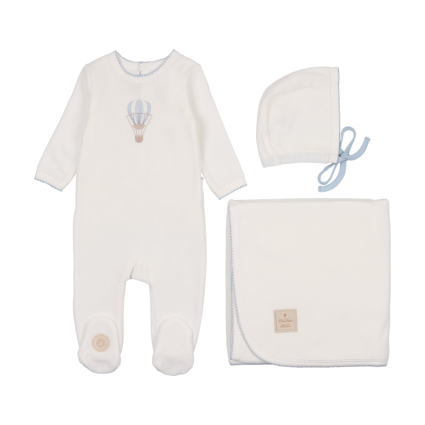 Mon Tresor Velour Embroidered Balloon Layette Set - Ivory