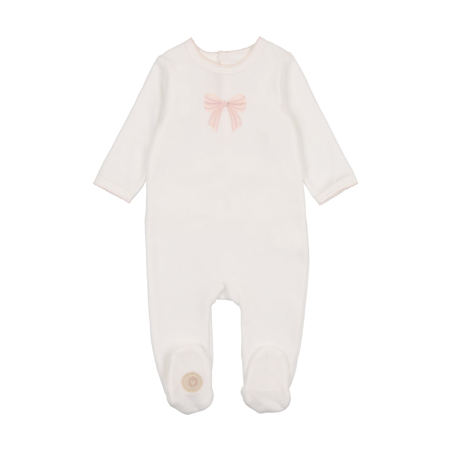 Mon Tresor Velour Embroidered Bow Footie - Ivory