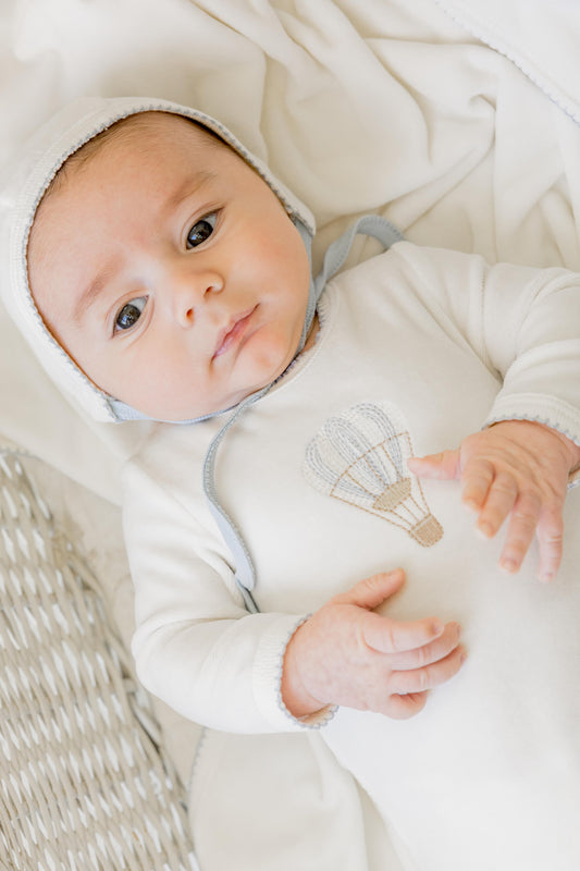 Mon Tresor Velour Embroidered Balloon Footie & Hat Set - Ivory