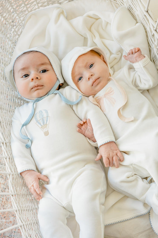 Mon Tresor Velour Embroidered Bow Layette Set - Ivory