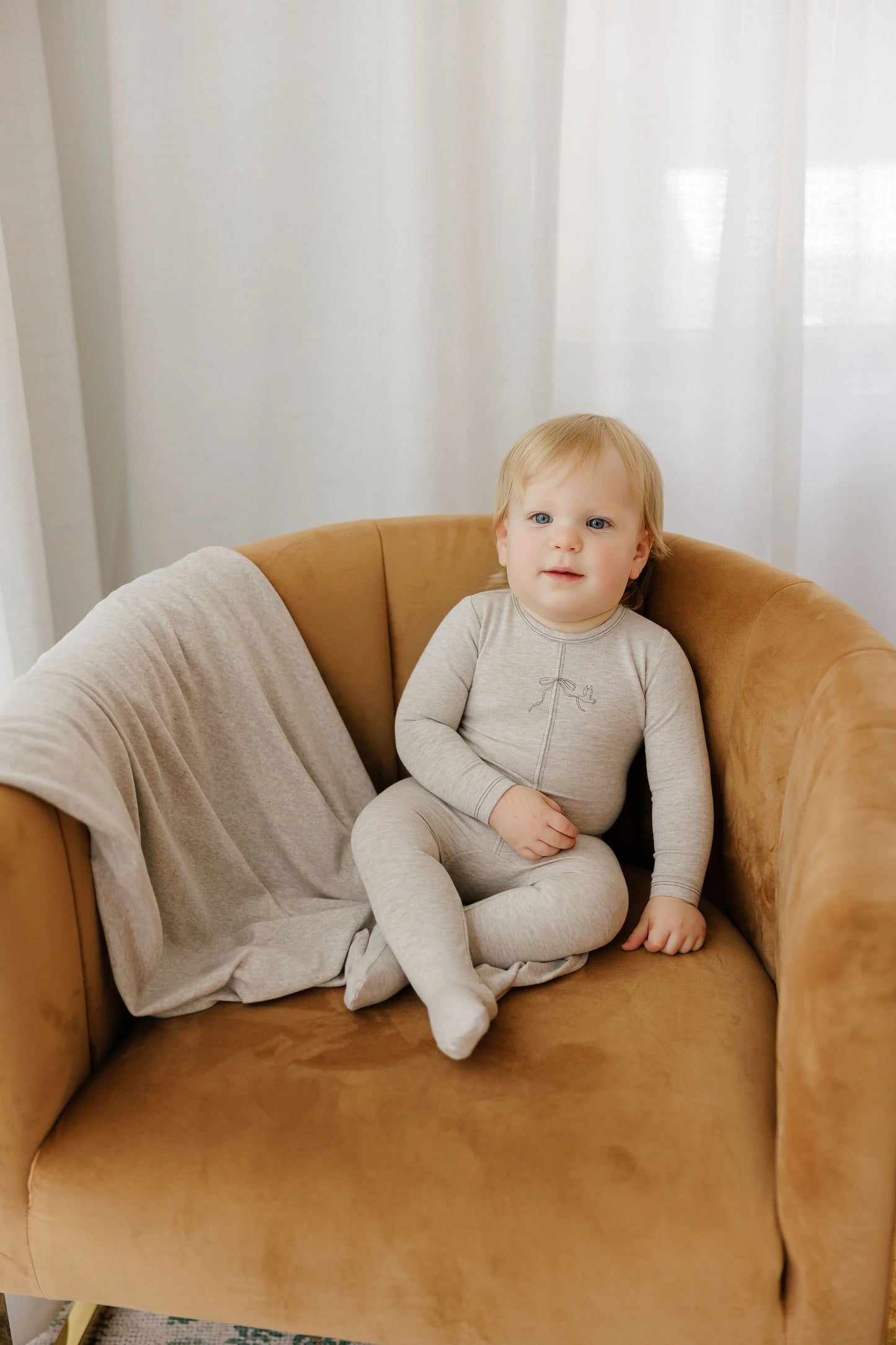 Ely's and Co Bird Seam Layette Set-Tan