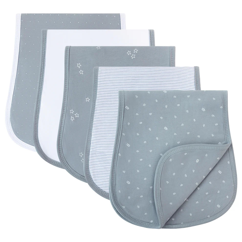 Ely's and Co Absorbent Burp Cloths 5-Pack Blue Leaf