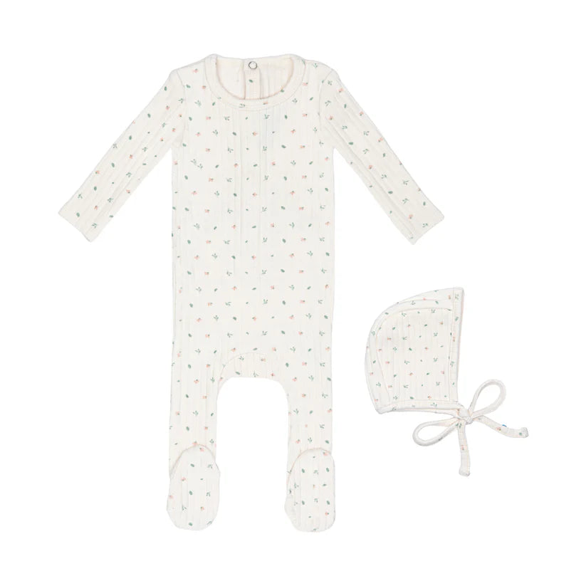 Mini Label Ivory Petal Pointelle Floral Footie Set-Girls