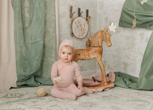 Mon Tresor Knit Trim Wrap Layette Set- Pink Whip