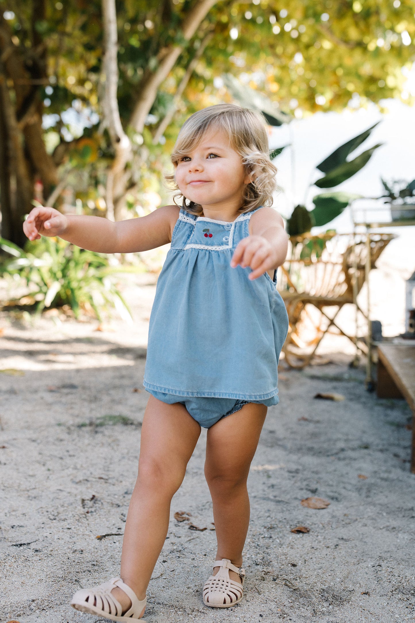 Lil Legs Denim Capsule Toddler Girls Set- Blue Tencel