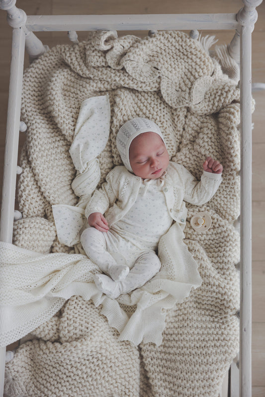 Lilette Crochet Knit Bonnet-Cream