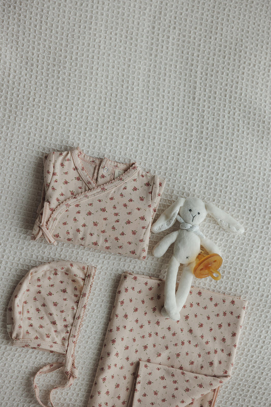 Lilette Printed Wrapover Layette Set- Petal