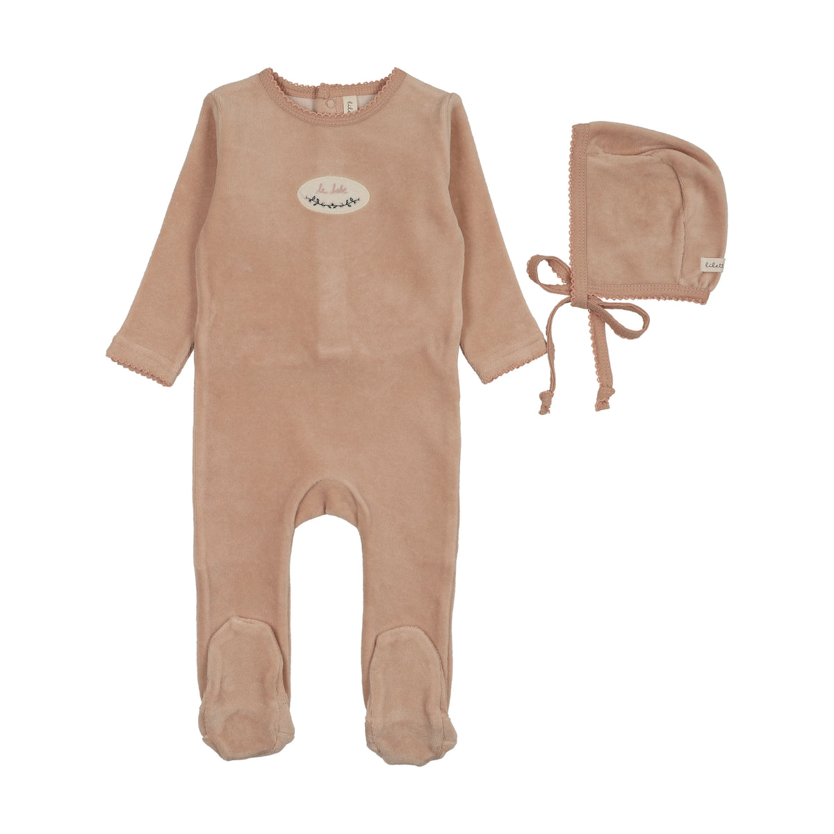 Lilette Velour Patch Footies Set - Dusty Pink