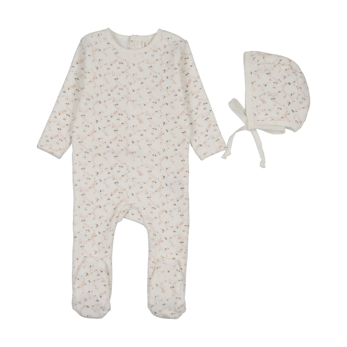 Lilette Branch Velour Footie Set - Cream/Pink