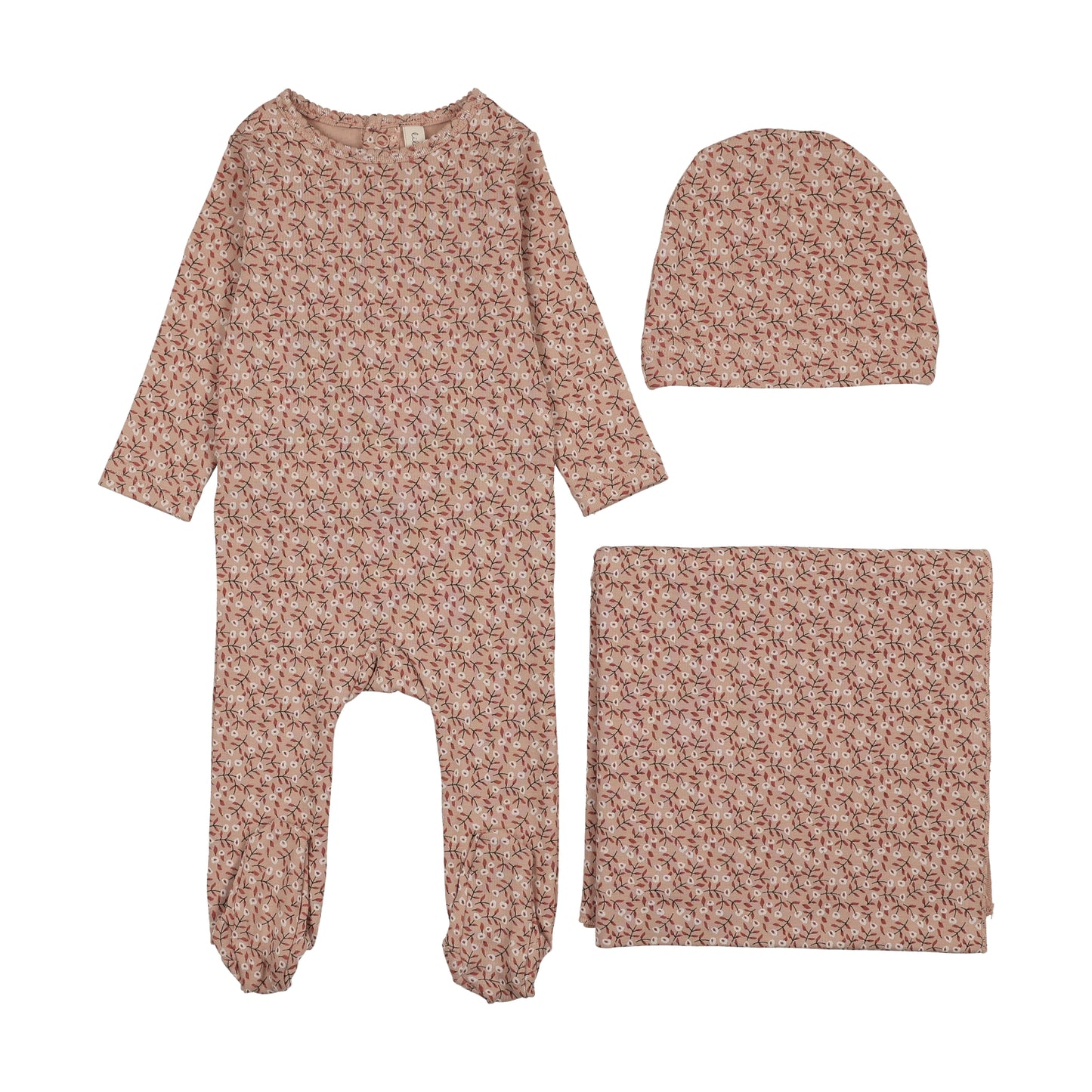 Lilette Dahlia Vines Print Layette Set - Dusty Pink