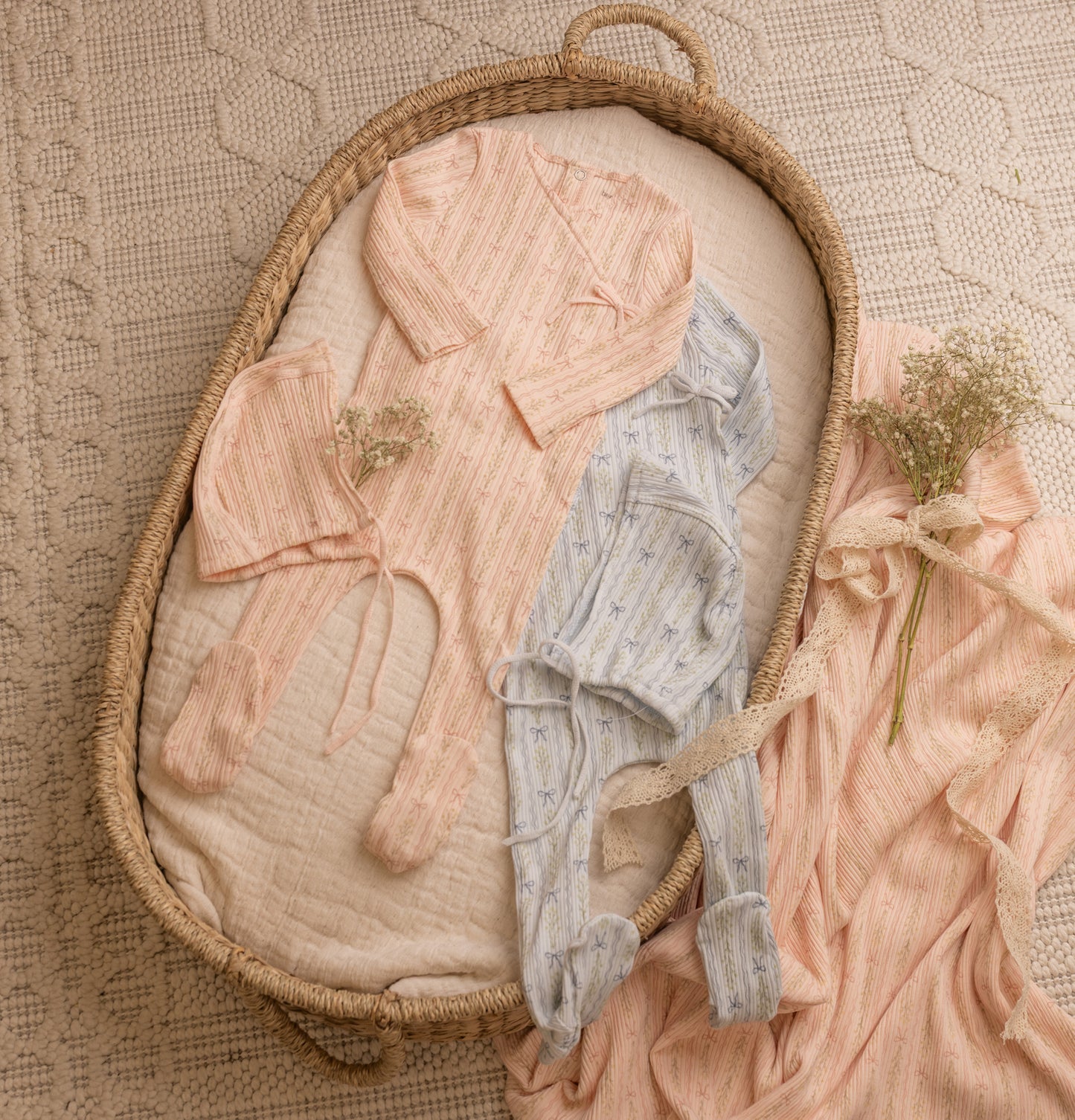 Bee & Dee Linear Floral Wrap Layette Set- Illusion Blue