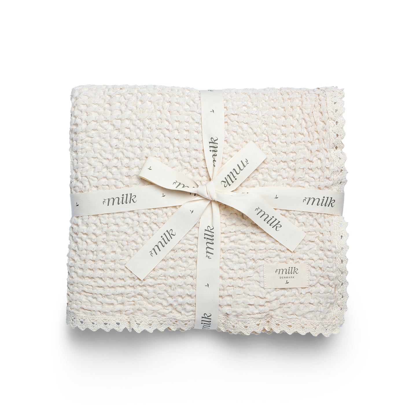 Milk Denmark Lace Edge Blanket - Waffle Ivory