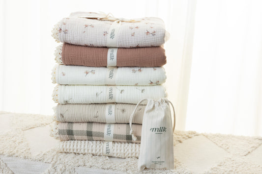 Milk Denmark Lace Edge Blanket - Waffle Ivory