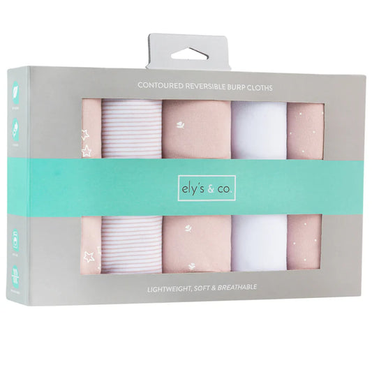Ely's and Co Absorbent Hourglass Burp Cloths 5-Pack Pink Tulip Collection