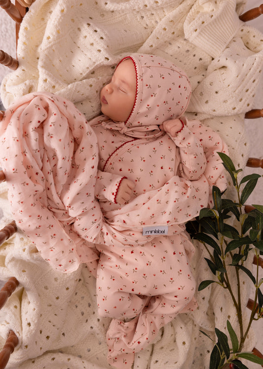 Mini Label Pink Heart Printed Kimono Footie Set