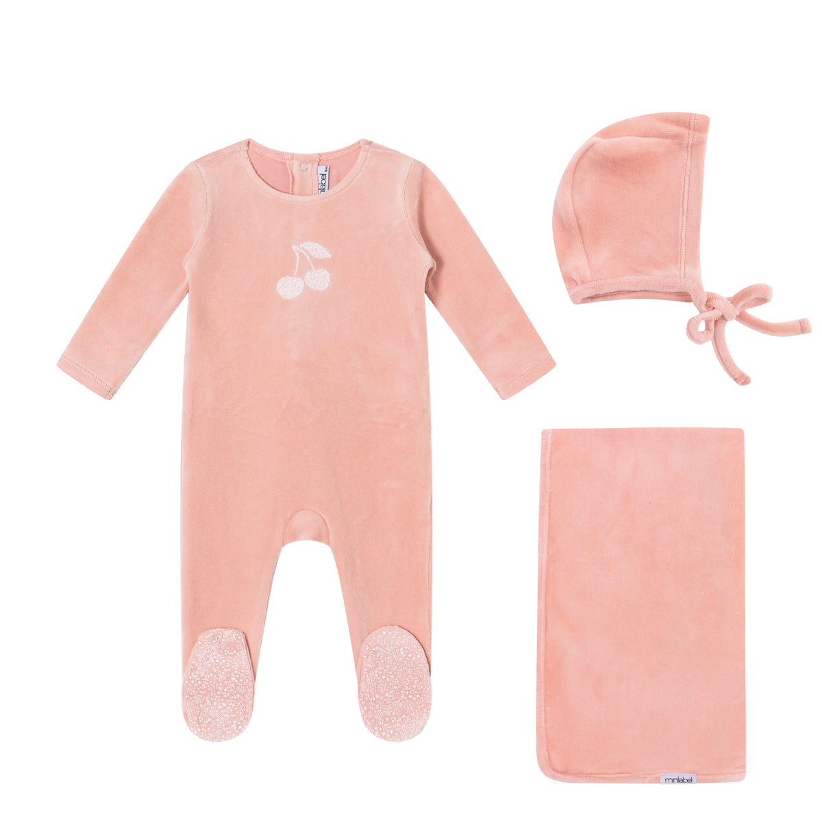 Mini Label Pink Toile Printed Cherry Velour Layette Set