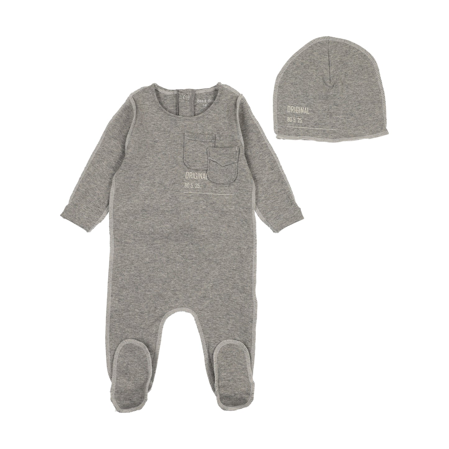 Bee & Dee Raw Sewing Pattern Footie+Beanie- French Grey