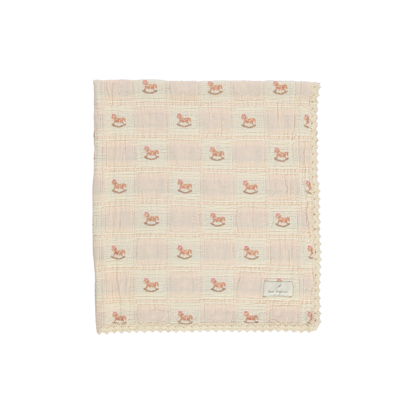 Bebe Organic Rocking Horse Patchwork Blanket - Shell Pink