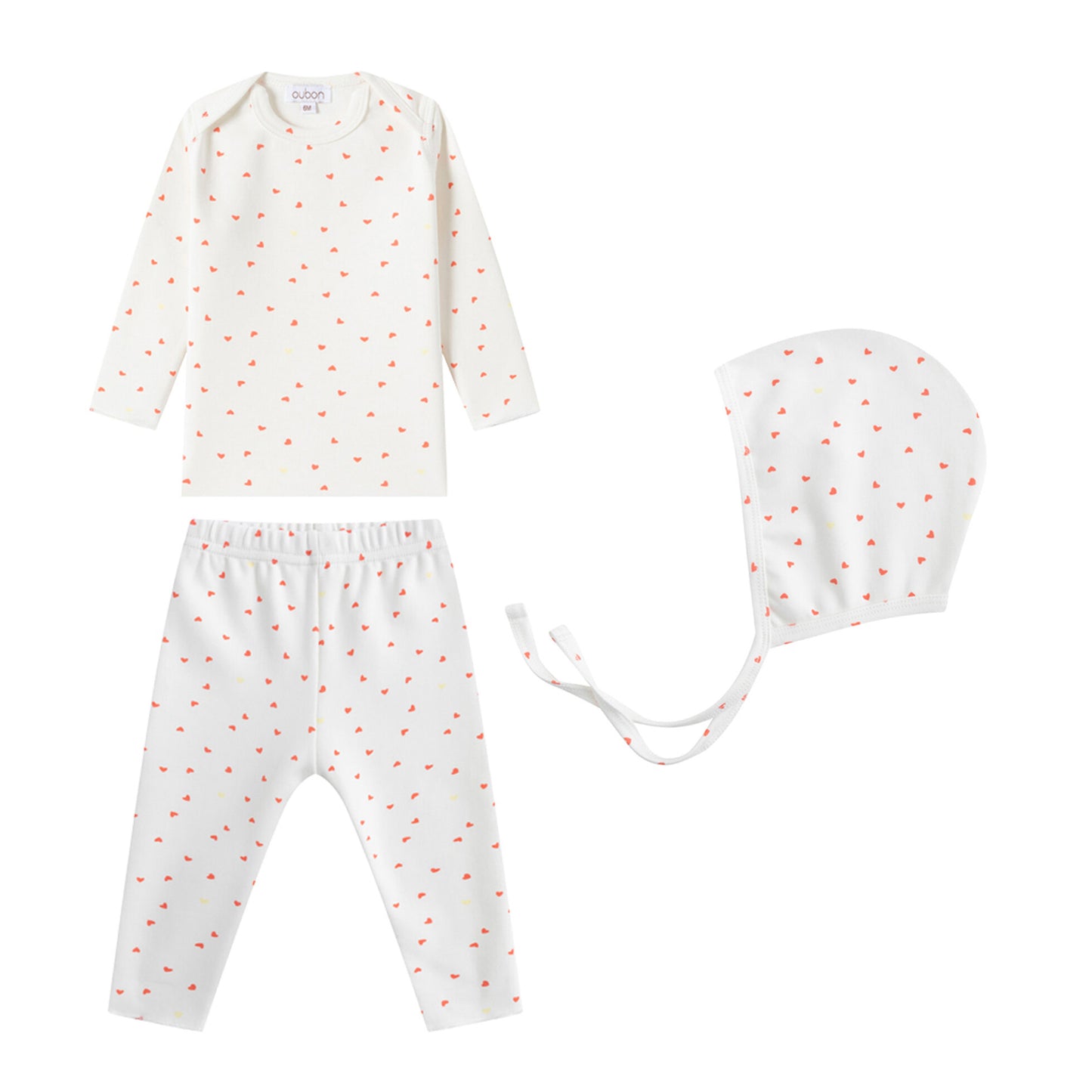 Oubon Red Heart Print 2 PC + Bonnet