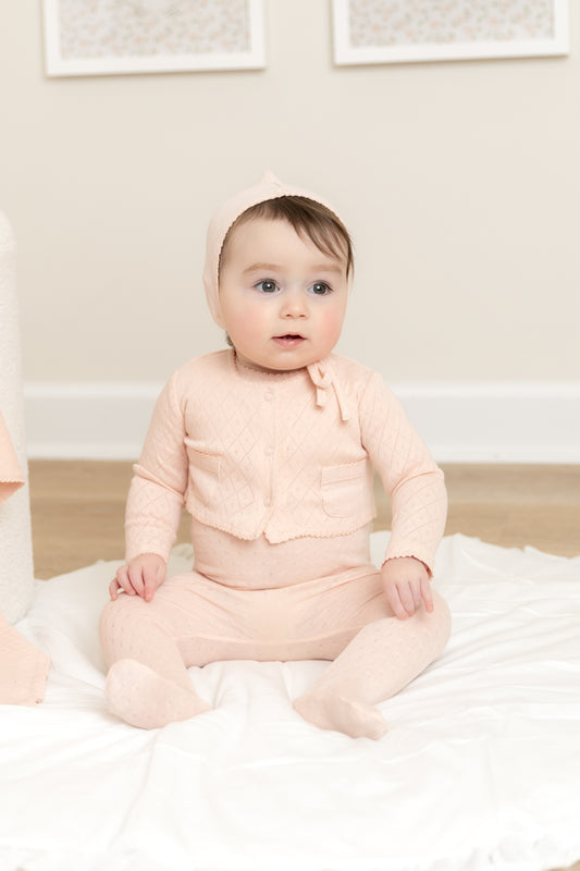 Bee & Dee Double Diamond Footie Set- Champagne Pink