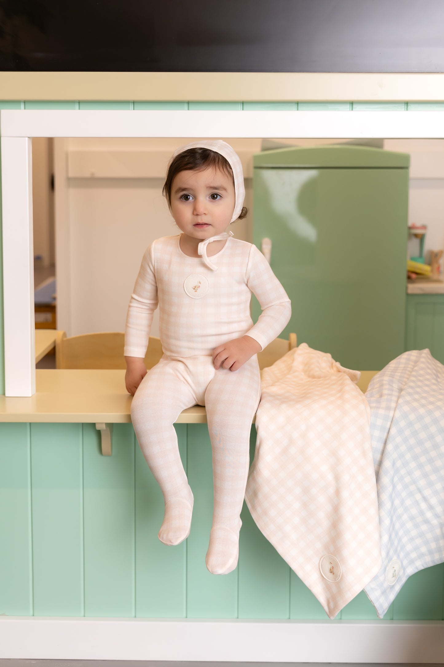 Bee & Dee Goose on Plaid Footie Set- Chalk White Girls