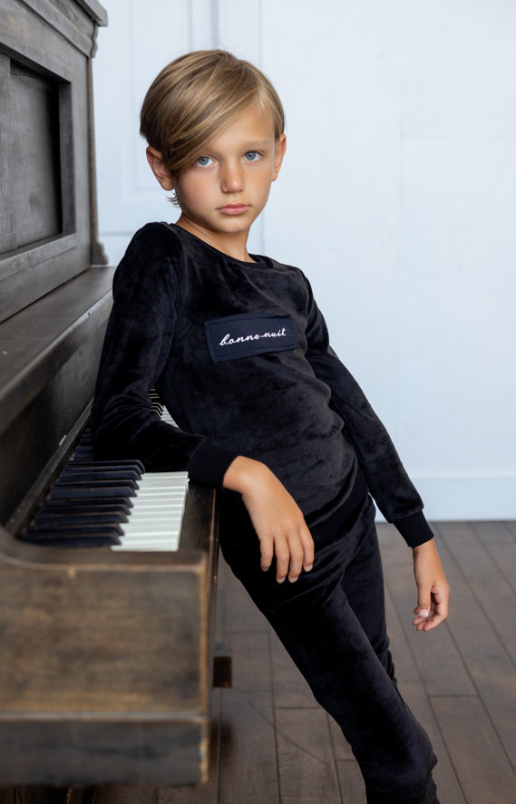 Noggi Velour Patch Loungewear Set -Black