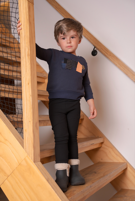 Bondoux Navy Plaid Patch 2 Piece-Boys