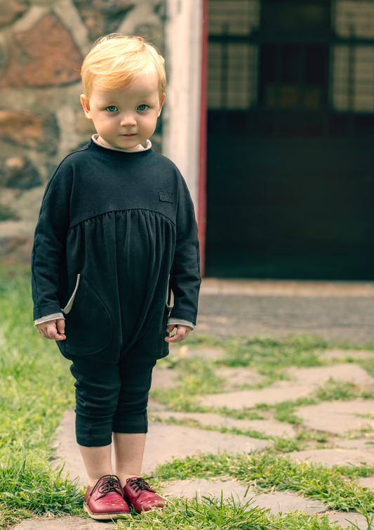 Ba Na Toddler Romper Black with Grey Trim