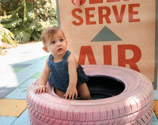 Bondoux Girls Textured Two Tone Denim Romper